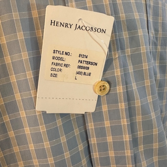New Henry Jacobson Lg sea foam blue checked 100% cotton sport shirt - Picture 4 of 6
